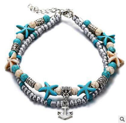 Simple Style Starfish Alloy Seed Bead Patchwork Unisex Anklet