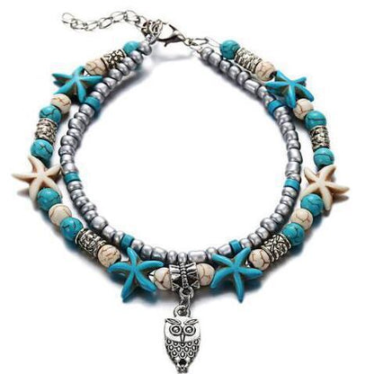 Simple Style Starfish Alloy Seed Bead Patchwork Unisex Anklet