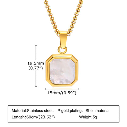 1 Piece Simple Style Square Stainless Steel Inlay Shell Pendant Necklace