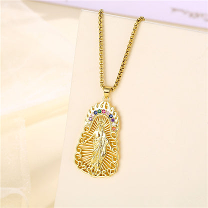 Ins Style Human Faith Stainless Steel Titanium Steel Plating Inlay Zircon 18k Gold Plated Gold Plated Pendant Necklace