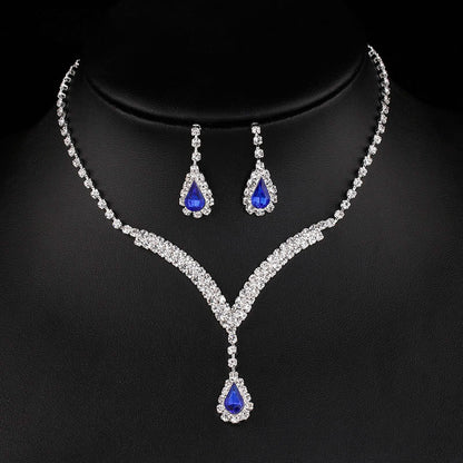 1 Set Fashion Water Droplets Arylic Copper Inlay Rhinestones Women's Earrings Necklace