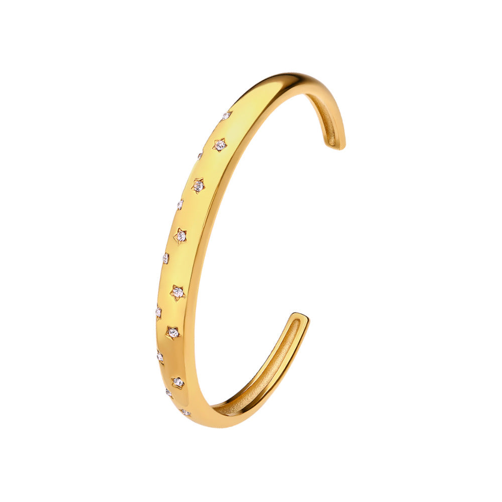 Fashion C Shape Stainless Steel Inlay Zircon Bangle