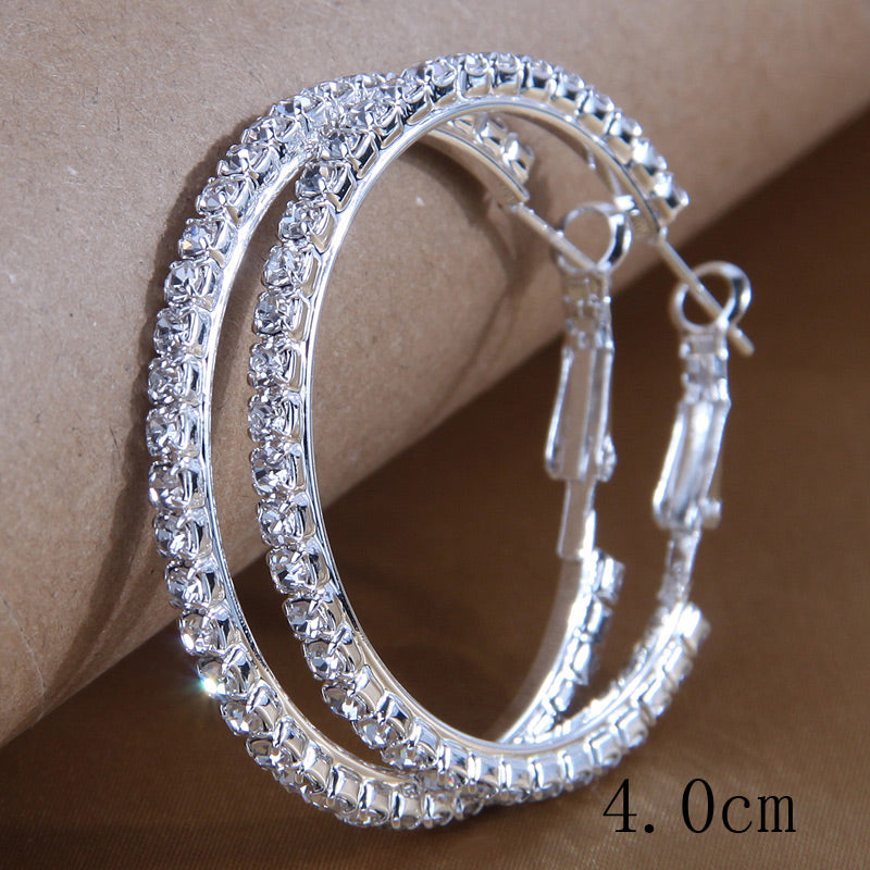 1 Pair Retro Circle Inlay Alloy Rhinestones Hoop Earrings