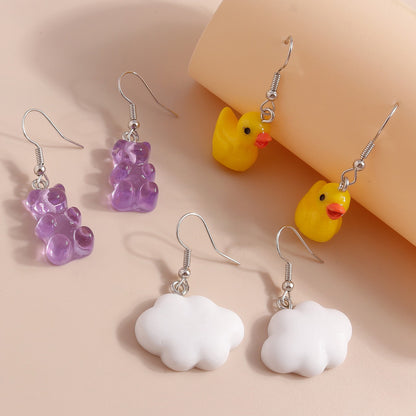 3 Pairs Cute Clouds Bear Duck Alloy Plating Women's Drop Earrings