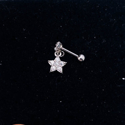 1 Piece Lady Star Inlay Stainless Steel Zircon Ear Studs