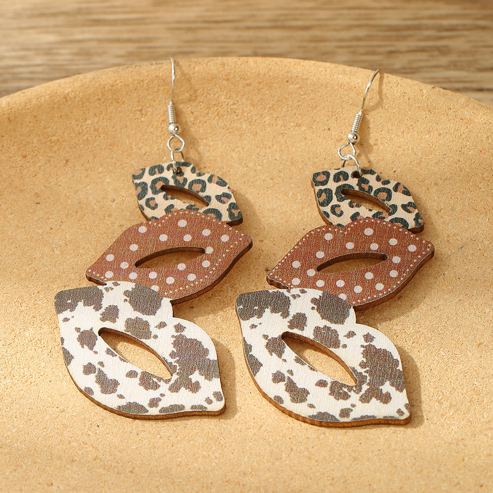 1 Pair Cowboy Style Lips Shoe Wood Women's Drop Earrings