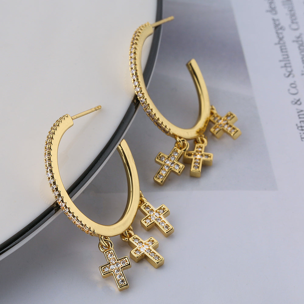 1 Pair Ins Style C Shape Star Heart Shape Inlay Copper Zircon 18k Gold Plated Drop Earrings