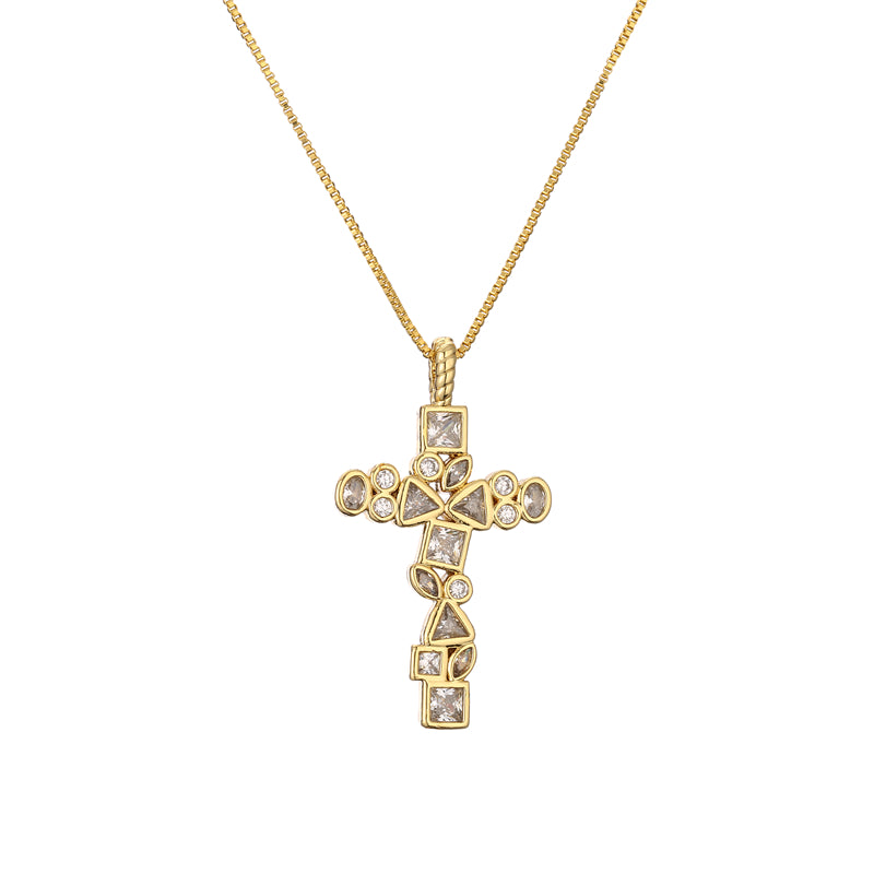 1 Piece Artistic Cross Copper Plating Inlay Zircon Pendant Necklace