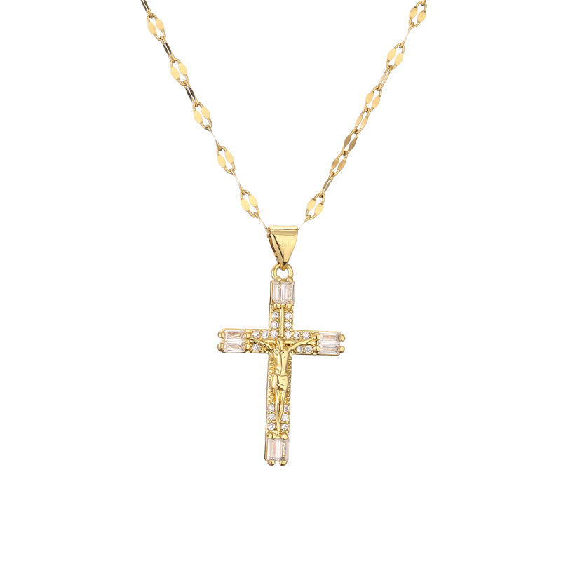 1 Piece Artistic Cross Copper Plating Inlay Zircon Pendant Necklace