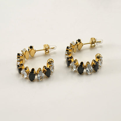 1 Pair Fashion C Shape Plating Inlay Titanium Steel Rhinestones 18k Gold Plated Ear Studs