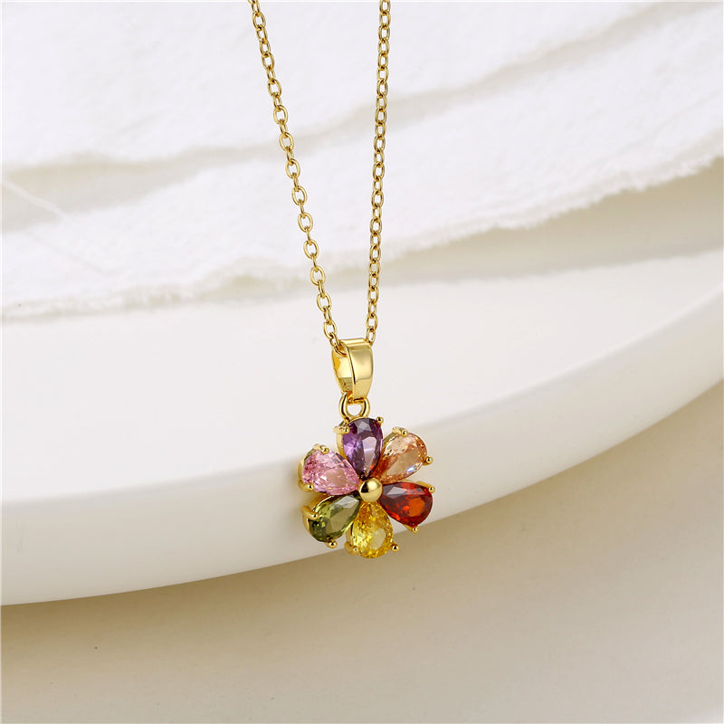 Wholesale Vintage Style Four Leaf Clover Butterfly Key Stainless Steel Titanium Steel Plating Inlay 18k Gold Plated Gold Plated Zircon Pendant Necklace