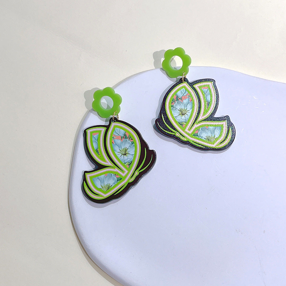 1 Pair Sweet Flower Butterfly Arylic Epoxy Women's Drop Earrings