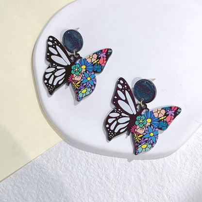 1 Pair Sweet Flower Butterfly Arylic Epoxy Women's Drop Earrings