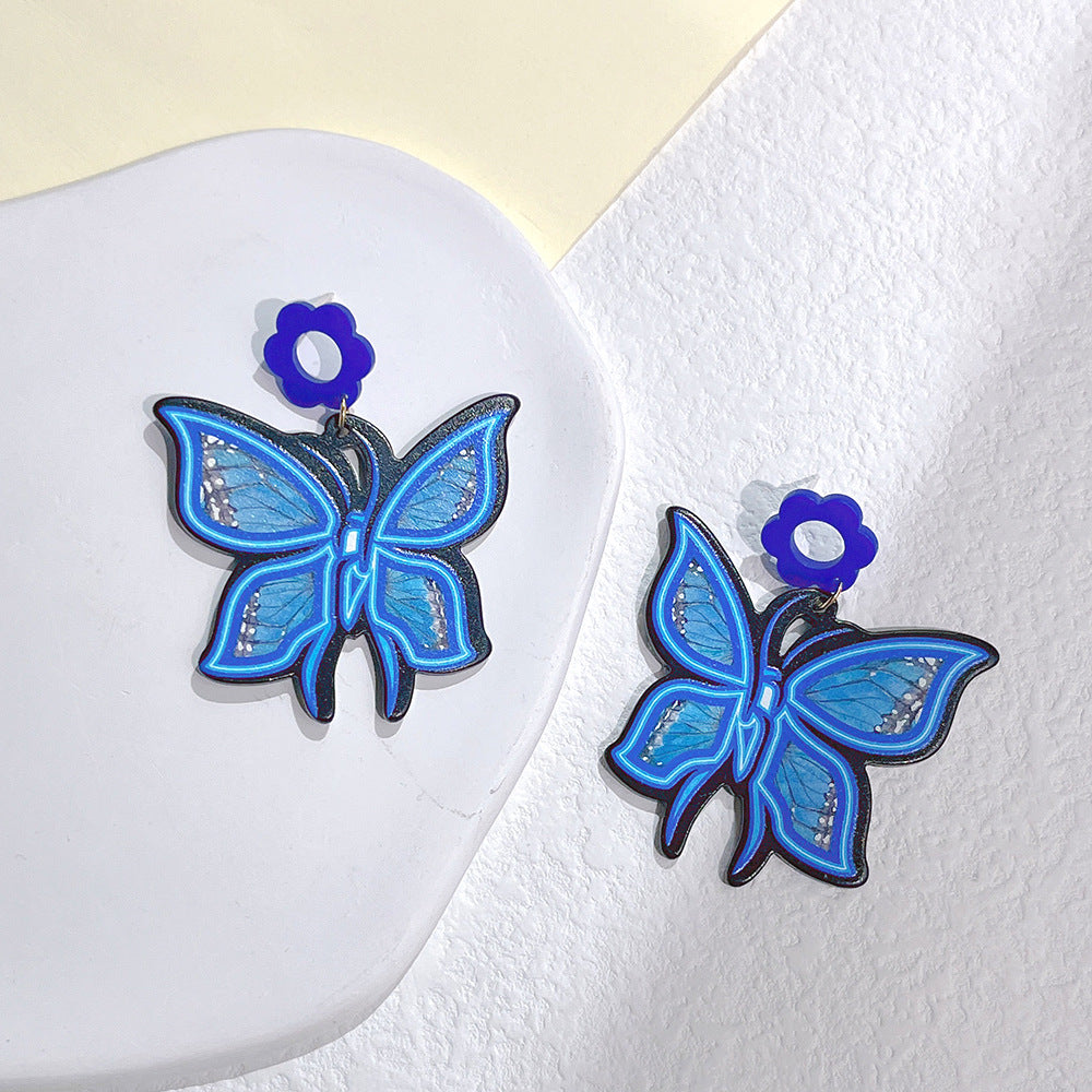 1 Pair Sweet Flower Butterfly Arylic Epoxy Women's Drop Earrings