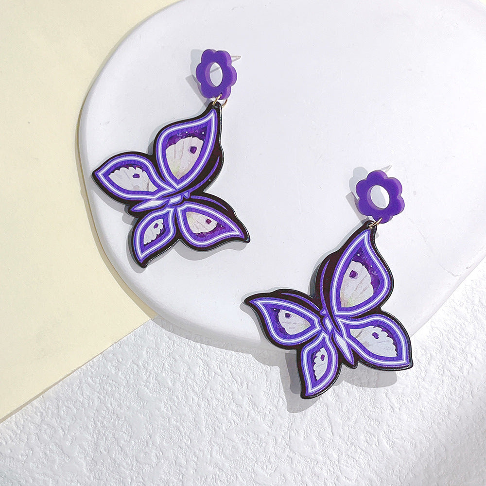 1 Pair Sweet Flower Butterfly Arylic Epoxy Women's Drop Earrings