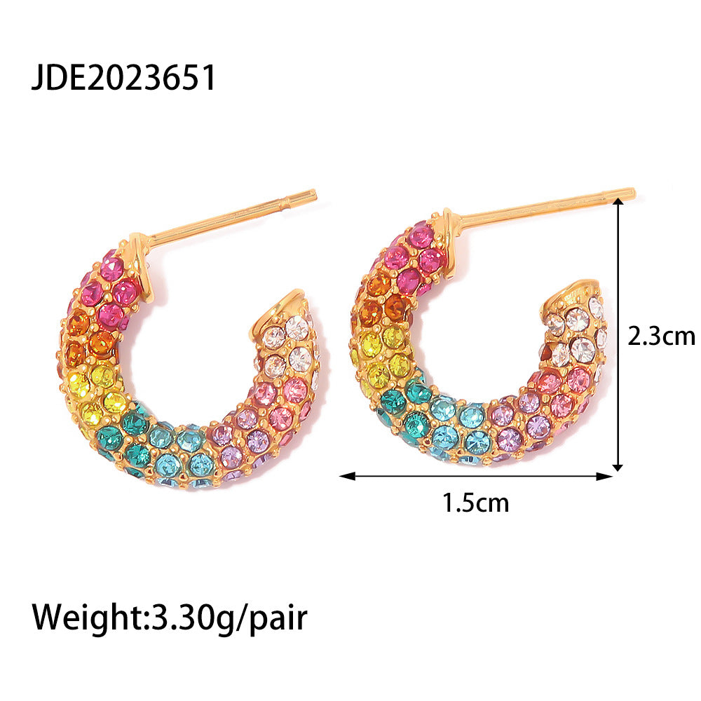 Modern Style Geometric Stainless Steel Plating Inlay Artificial Gemstones Earrings