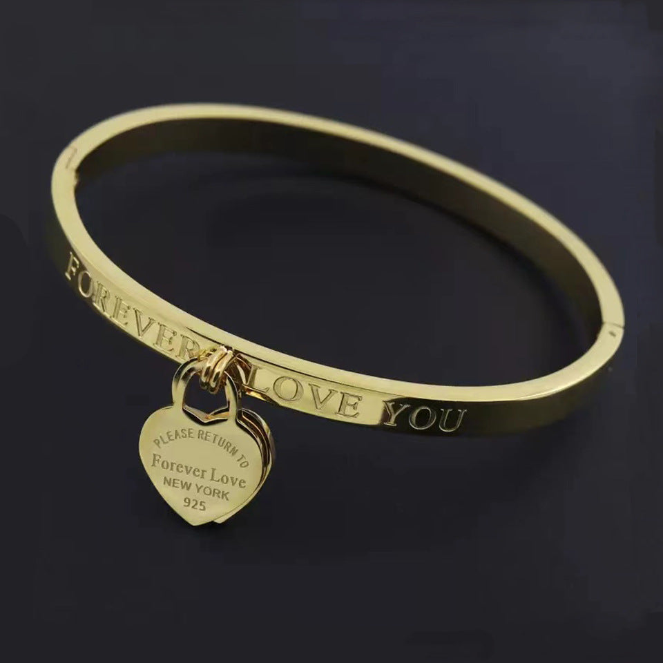 Fashion Heart Shape Titanium Steel Plating Bangle