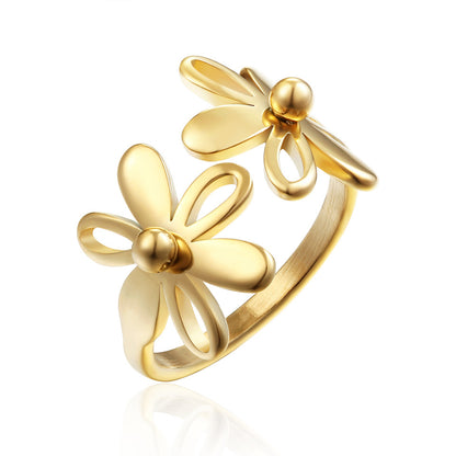 1 Piece Fashion Flower Titanium Steel Plating Open Ring