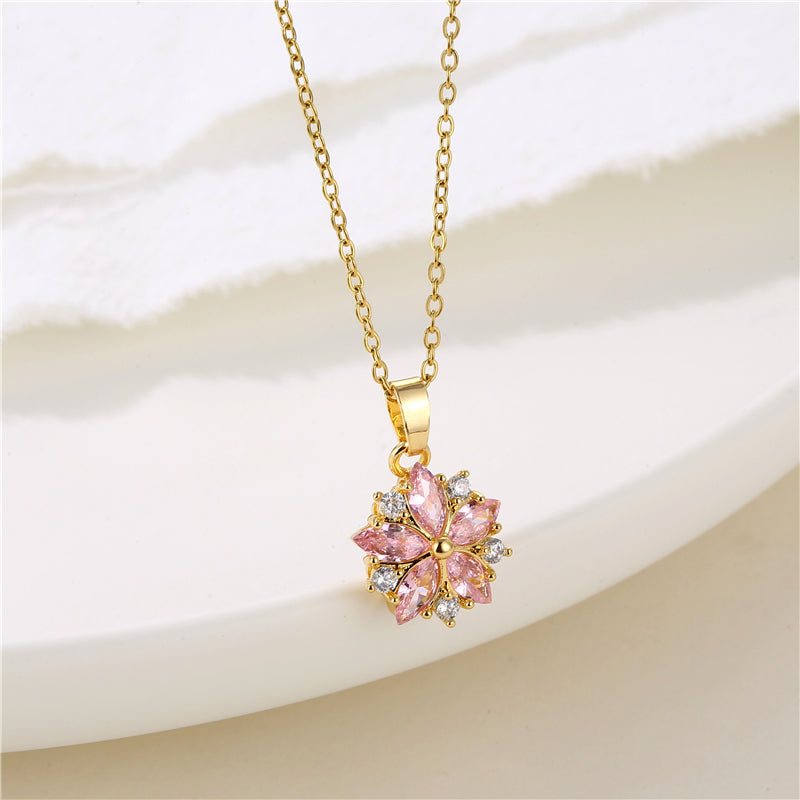 Retro Water Droplets Heart Shape Snowflake Stainless Steel Titanium Steel Plating Inlay Zircon 18k Gold Plated Gold Plated Pendant Necklace