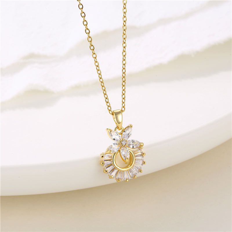 Retro Water Droplets Heart Shape Snowflake Stainless Steel Titanium Steel Plating Inlay Zircon 18k Gold Plated Gold Plated Pendant Necklace