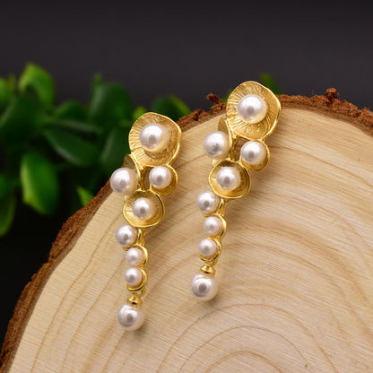 Retro Geometric Pearl Copper Plating Drop Earrings 1 Pair