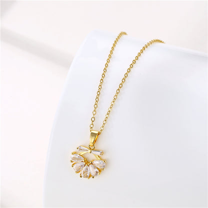 1 Piece Simple Style Flower Dragonfly Butterfly Stainless Steel Titanium Steel Plating Inlay Zircon Pendant Necklace