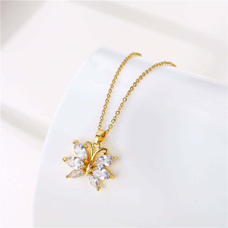 1 Piece Simple Style Flower Dragonfly Butterfly Stainless Steel Titanium Steel Plating Inlay Zircon Pendant Necklace