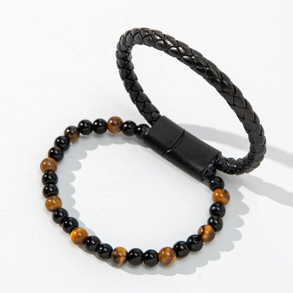 1 Piece Retro Gradient Color Tiger Eye Handmade Metal Button Men's Bracelets