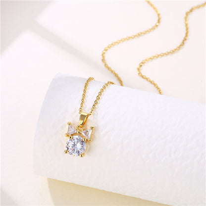 Shiny Rabbit Angel Snake Stainless Steel Titanium Steel Plating Inlay Zircon 18k Gold Plated Gold Plated Pendant Necklace