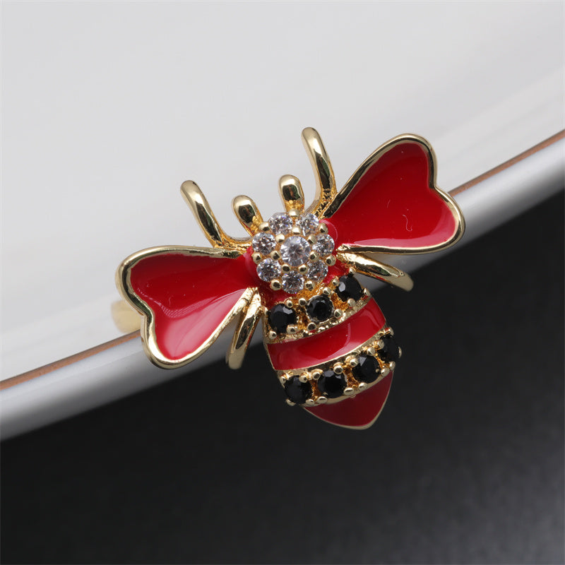 Luxurious Animal Bear Copper Plating Inlay Zircon Gold Plated Open Rings