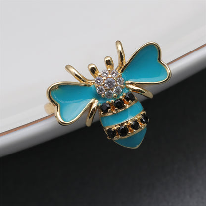 Luxurious Animal Bear Copper Plating Inlay Zircon Gold Plated Open Rings