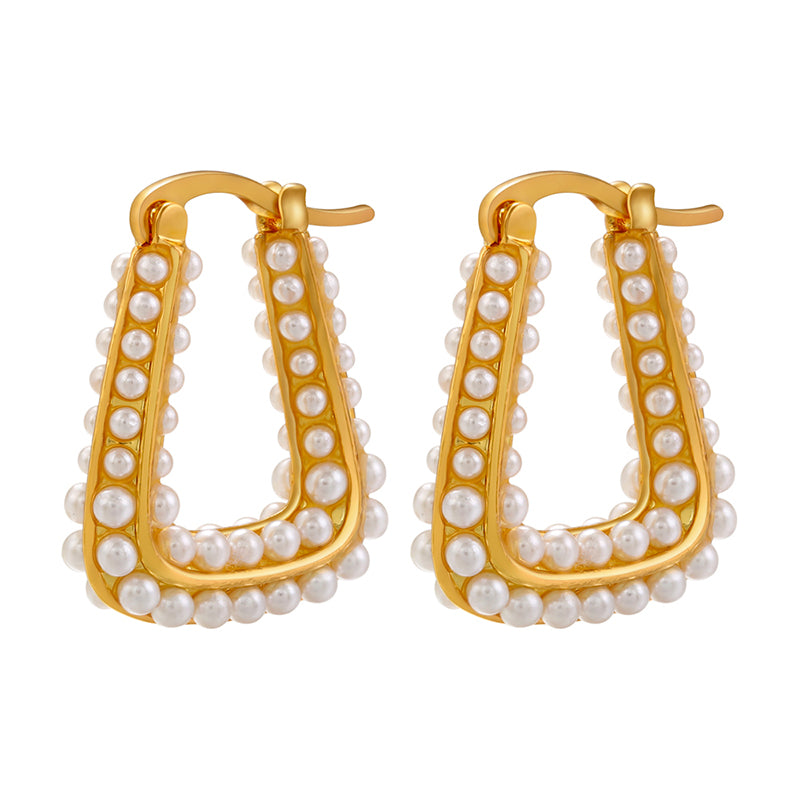 1 Pair Simple Style U Shape Brass Plating Inlay Artificial Pearls 18k Gold Plated Earrings