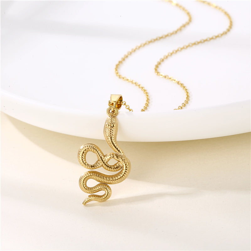 Shiny Rabbit Angel Snake Stainless Steel Titanium Steel Plating Inlay Zircon 18k Gold Plated Gold Plated Pendant Necklace