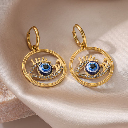 Wholesale 1 Pair Artistic Devil's Eye Titanium Steel 18k Gold Plated Zircon Drop Earrings