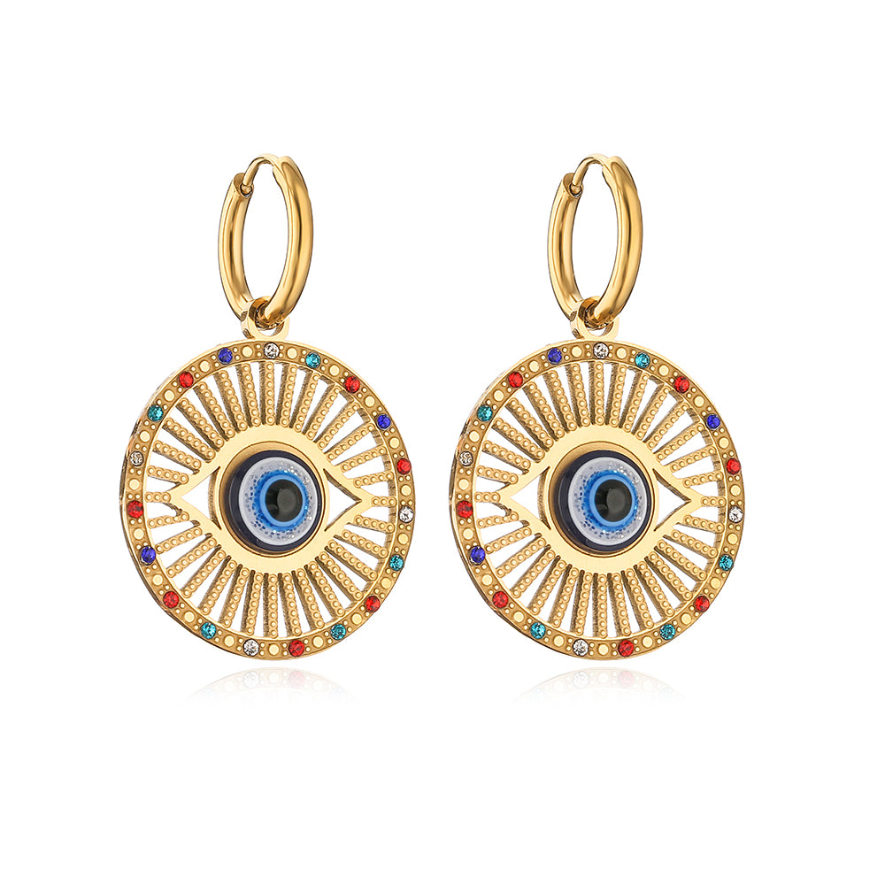 Wholesale 1 Pair Artistic Devil's Eye Titanium Steel 18k Gold Plated Zircon Drop Earrings