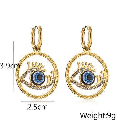 Wholesale 1 Pair Artistic Devil's Eye Titanium Steel 18k Gold Plated Zircon Drop Earrings