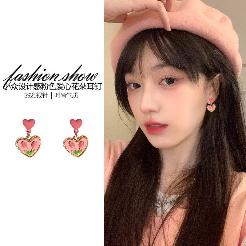 Fashion Round Tassel Heart Shape Alloy Plating Inlay Rhinestones Pearl Women's Earrings 1 Pair