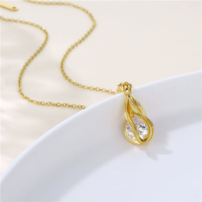 Korean Style Cross Swan Eye Stainless Steel Titanium Steel Plating Inlay Zircon 18k Gold Plated Gold Plated Pendant Necklace