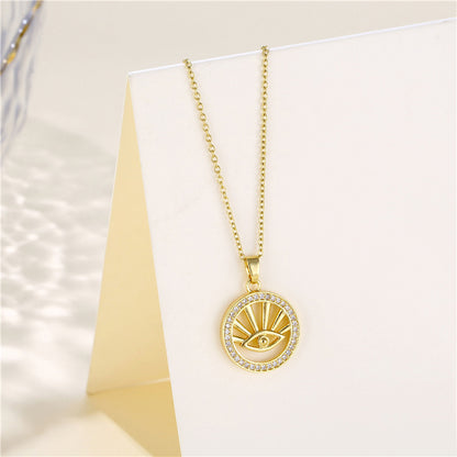 Korean Style Cross Swan Eye Stainless Steel Titanium Steel Plating Inlay Zircon 18k Gold Plated Gold Plated Pendant Necklace