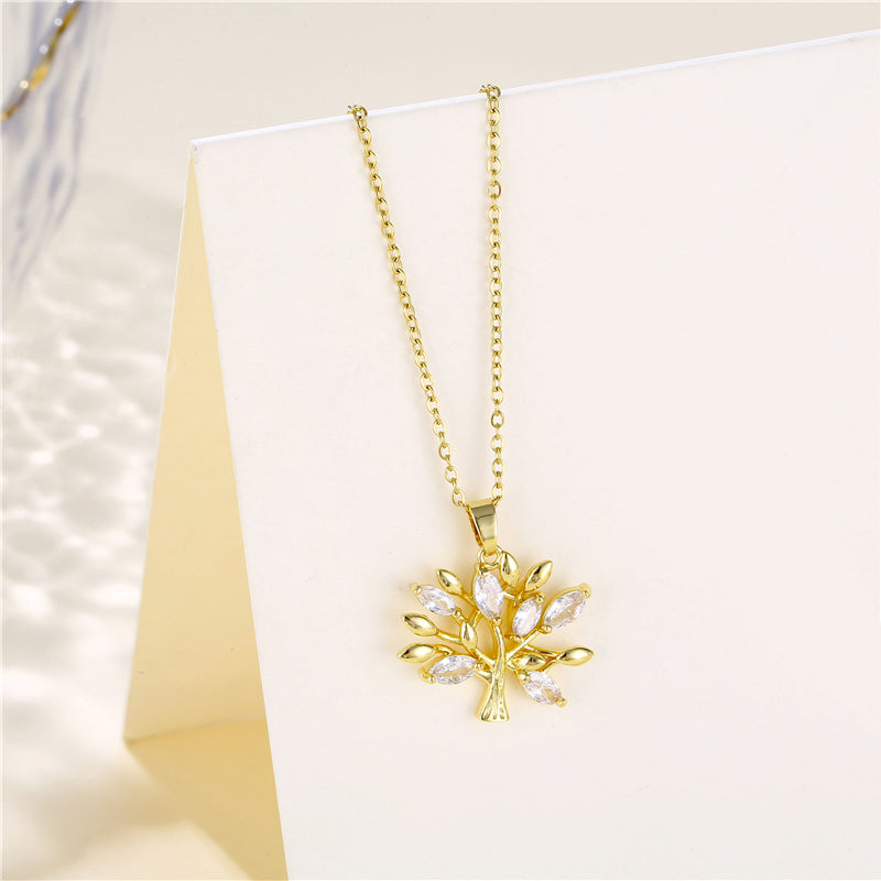 Korean Style Cross Swan Eye Stainless Steel Titanium Steel Plating Inlay Zircon 18k Gold Plated Gold Plated Pendant Necklace