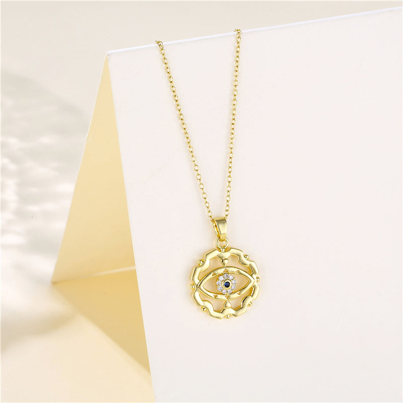 Korean Style Cross Swan Eye Stainless Steel Titanium Steel Plating Inlay Zircon 18k Gold Plated Gold Plated Pendant Necklace