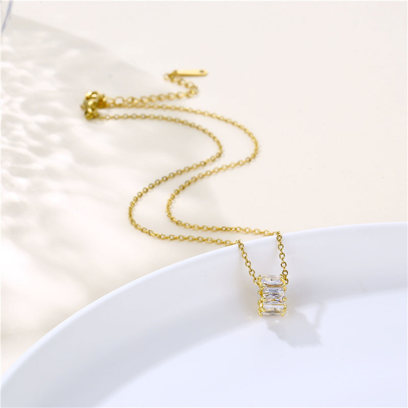 Korean Style Cross Swan Eye Stainless Steel Titanium Steel Plating Inlay Zircon 18k Gold Plated Gold Plated Pendant Necklace