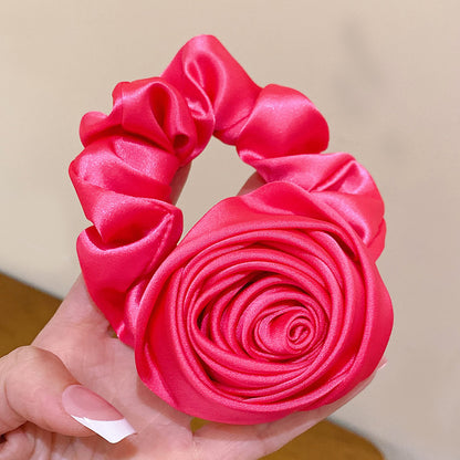 Elegant Lady Solid Color Flower Cloth Hair Tie