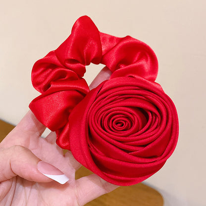 Elegant Lady Solid Color Flower Cloth Hair Tie