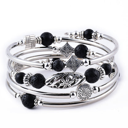 Ethnic Style Geometric Alloy Inlay Natural Stone Women's Bangle