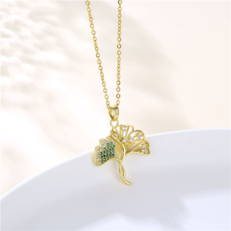 Copper 18K Gold Plated Artistic Plating Inlay House Teapot Butterfly Zircon Pendant Necklace