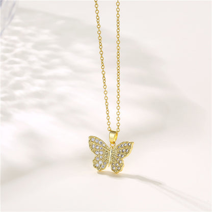 Copper 18K Gold Plated Artistic Plating Inlay House Teapot Butterfly Zircon Pendant Necklace