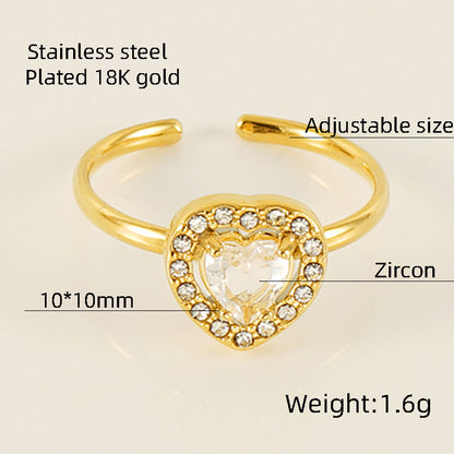 Titanium Steel Simple Style Classic Style Inlay Water Droplets Heart Shape Rhombus Zircon Rings