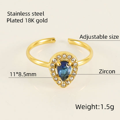 Titanium Steel Simple Style Classic Style Inlay Water Droplets Heart Shape Rhombus Zircon Rings