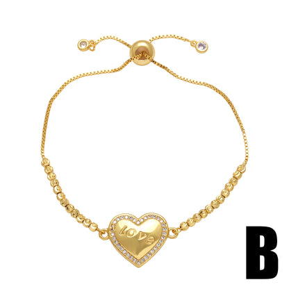 1 Piece Ins Style Heart Shape Copper Plating Inlay Zircon 18k Gold Plated Bracelets